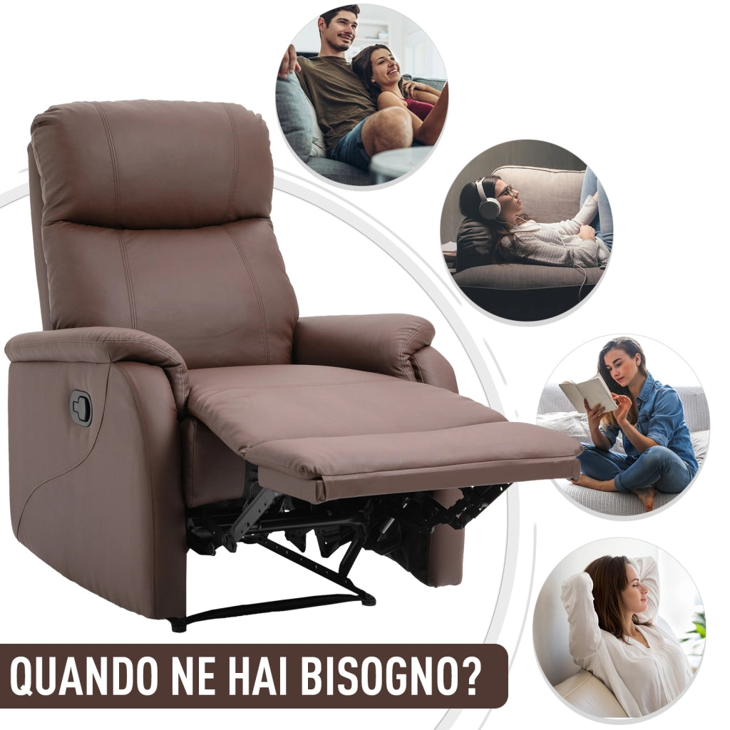 Poltrona Relax Reclinabile Manuale con Poggiapiedi ¨C Xylo ¨C Similpelle Marrone 76x91x106cm