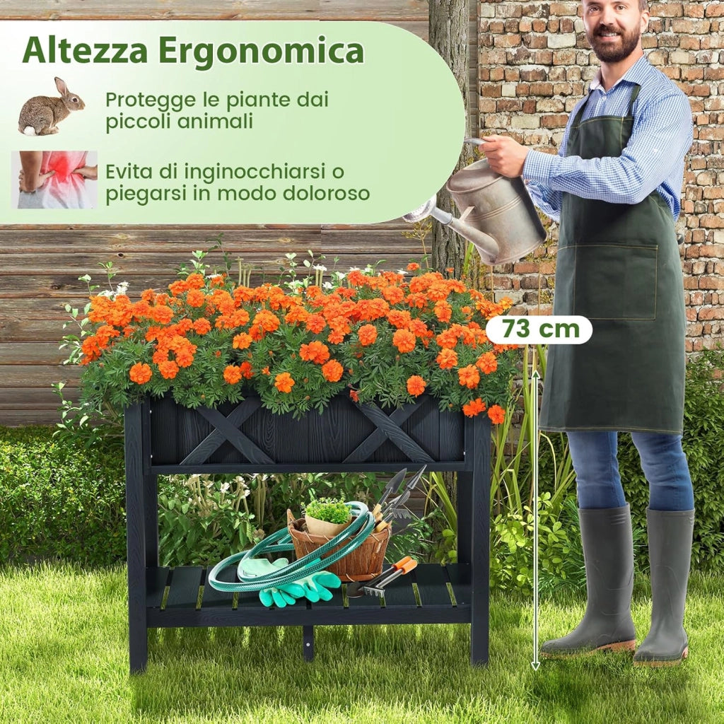 Fioriera Rialzata da Esterno, Letto da Giardino con Piano di Appoggio Impermeabile alle Intemperie e Fori di Drenaggio, Aiuola Rettangolare per Fiori, Erbe, Verdure e Frutta