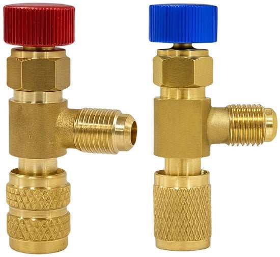 Set di valvola di sicurezza 2 in 1 - Connettiore rapido - Adattatore manometro - Tubo - Accessori per climatizzatori - Compatibile con R410A/R22 - Adattatore per condensatore