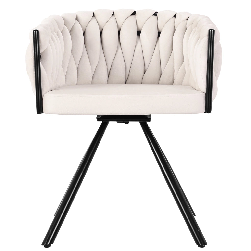 Sedia da pranzo girevole in velluto beige con struttura in metallo e schienale ergonomico