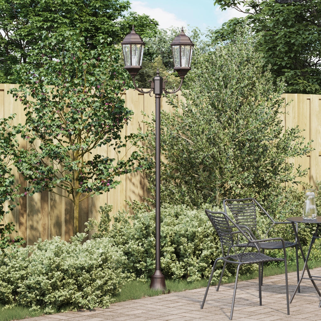 Lampione da Giardino  2-Lampade E27 Bronzo 220 cm Alluminio