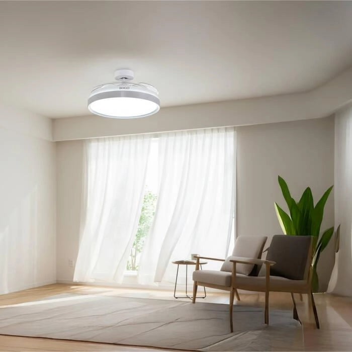 Ventilatore da soffitto 105 cm con pale retrattili, motore DC 30W, luce LED 40W, 6 velocità, timer e telecomando - SOGO