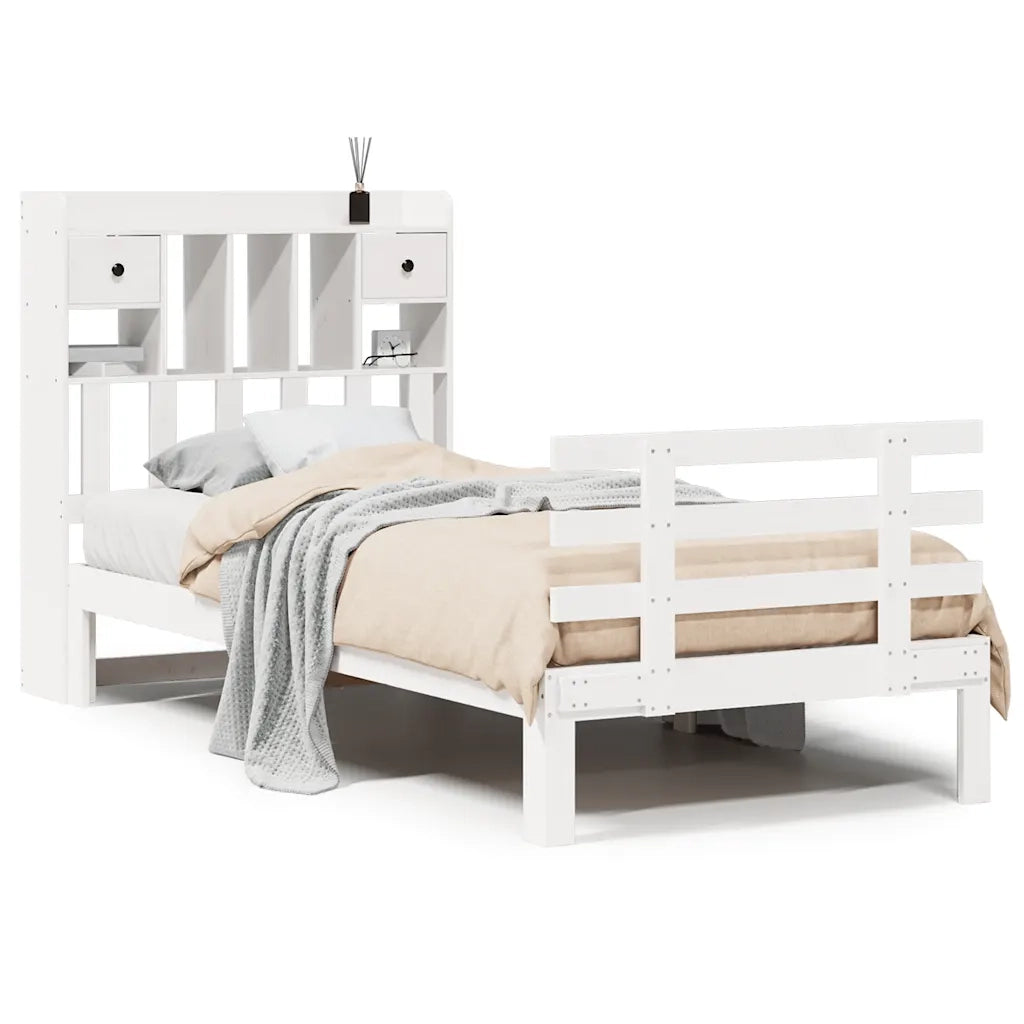 Letto Libreria senza Materasso Bianca 90x200 cm Legno di Pino 3322791
