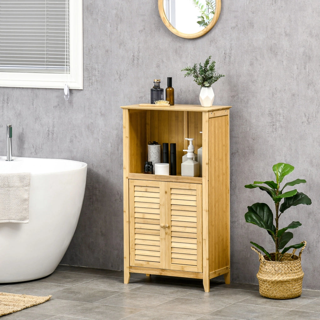 Mobiletto da bagno in bamb¨´ con ante e ripiano ¨C zephmum ¨C 50x25,5x92 cm naturale