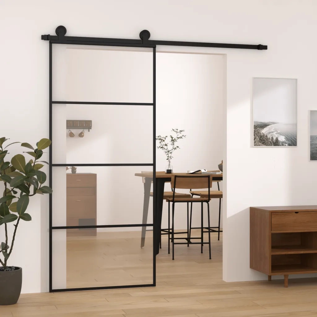 vidaXL Porta Scorrevole con Ferramenta 90x205cm Vetro ESG Alluminio