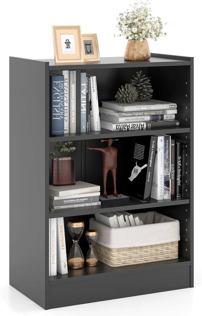 Libreria Aperta a 3 Livelli con Ripiani Regolabili, Libreria a Cubi con Dispositivo Antiribaltamento per Soggiorno, Camera da Letto, 50x30x75 cm, 3 Colori (Nero)