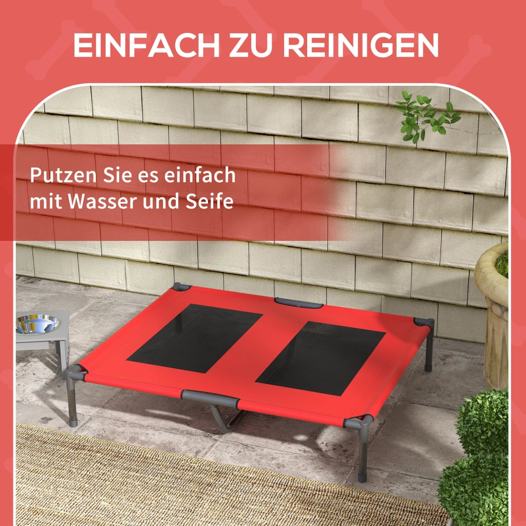 Carrello pieghevole letto rialzato per cani con telaio in metallo e tessuto oxford rosso 92 × 76 × 18 cm