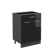 Vicco Mobiletto base per cucina Nero lucido 60 cm con cassetto, senza piano di lavoro