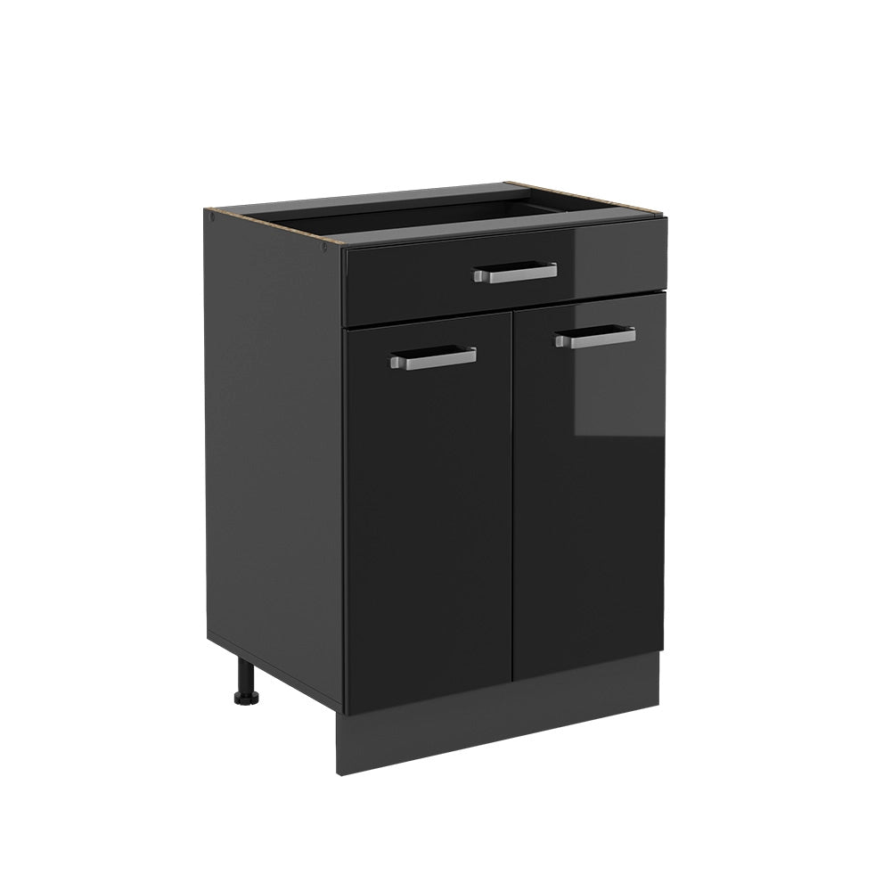 Vicco Mobiletto base per cucina Nero lucido 60 cm con cassetto, senza piano di lavoro