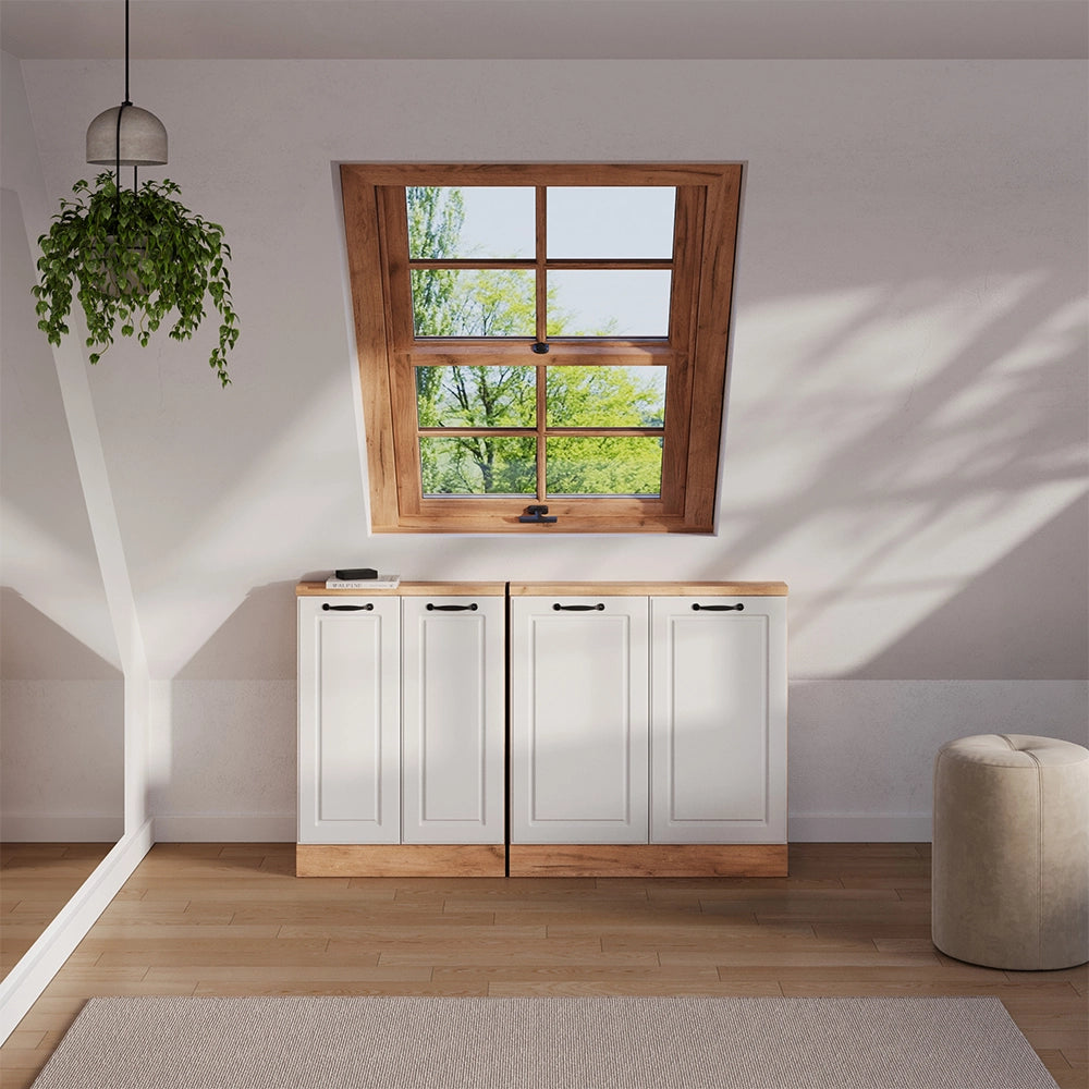 Set di mobili sottotetto Rion Bianco rustico/Rovere dorato Set di 2 Vicco