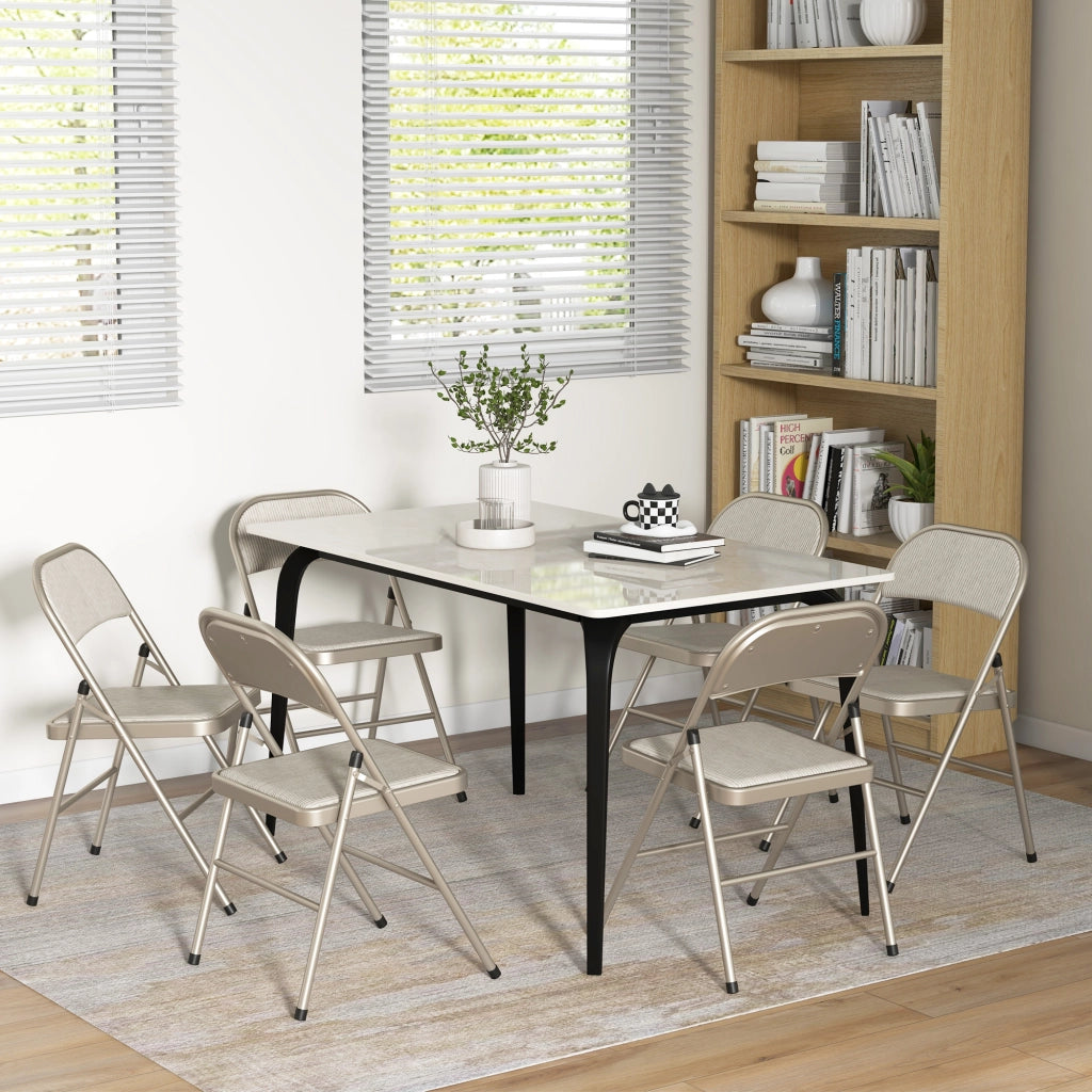 Set di 6 Sedie Pieghevoli Moderne in Acciaio e Poliestere. 45x46x78 cm. Beige