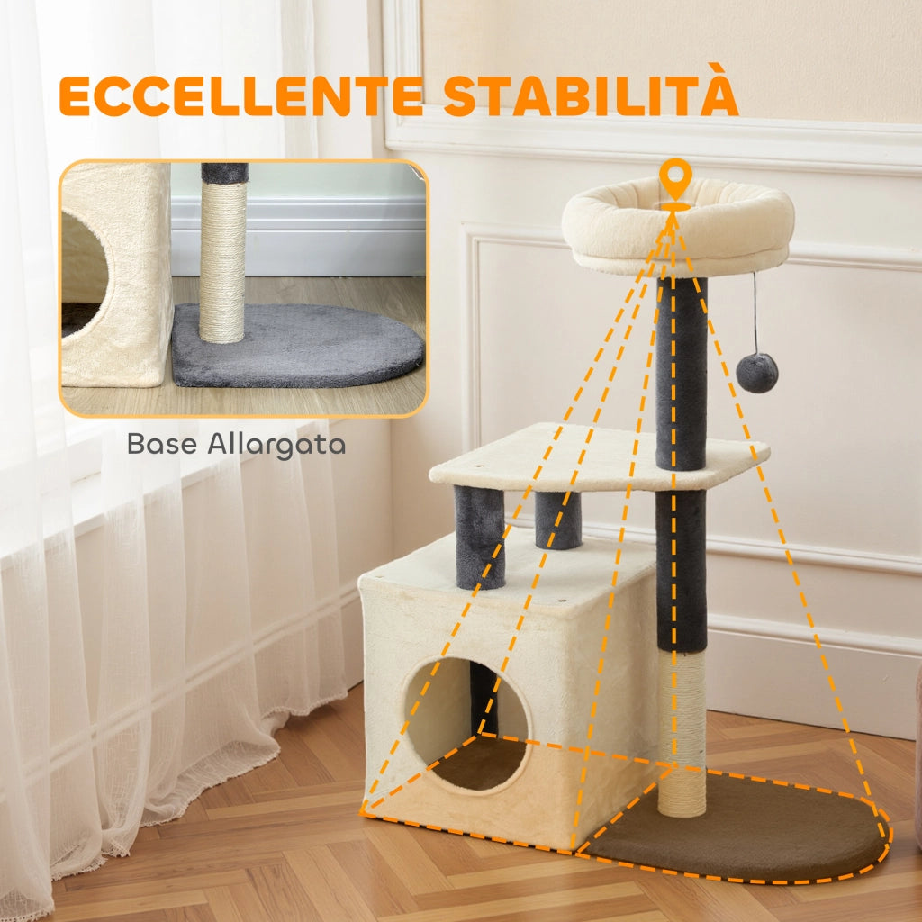 Tiragraffi per Gatti con Casetta e Lettino ¨C Xylo ¨C 92 cm Bianco Crema