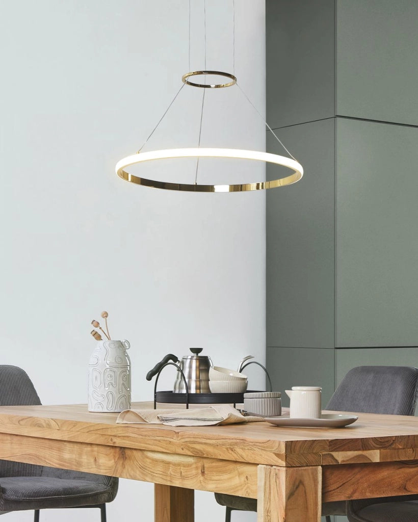 Moderna Lampada a Sospensione Illuminazione Integrata LED Anelli Lampada a Sospensione Rotonda in Metallo dorato