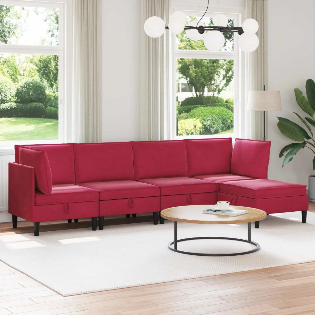Set di mobili per il soggiorno 5 pcs Rosso Vino Velluto