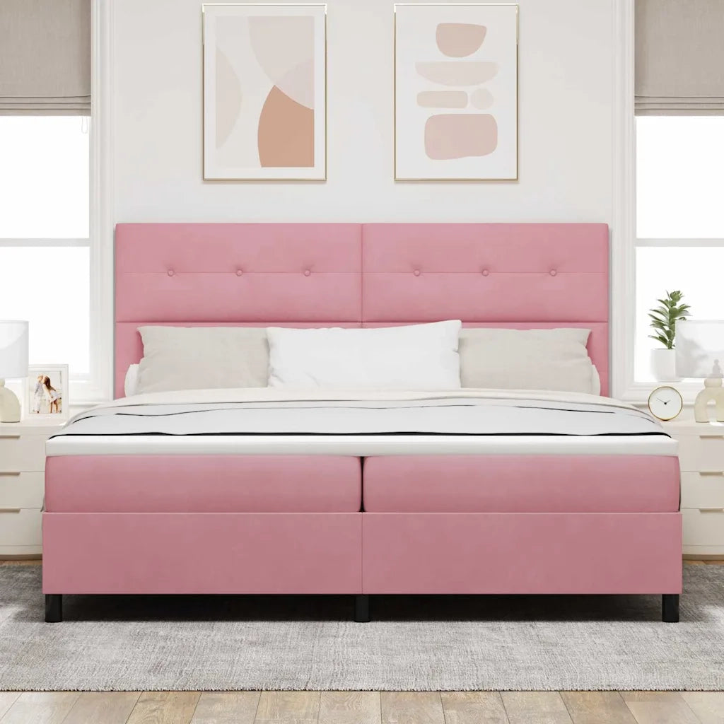 Letto a molle con materasso Rosa 200 x 200 cm Velluto 3339859