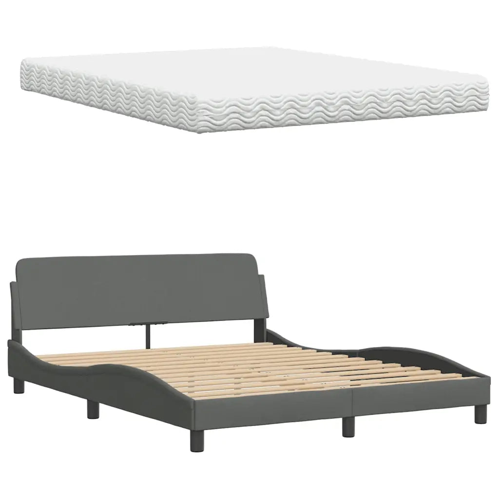 Letto con Materasso Hanko Grigio Scuro 160x200 cm Tessuto 3310539