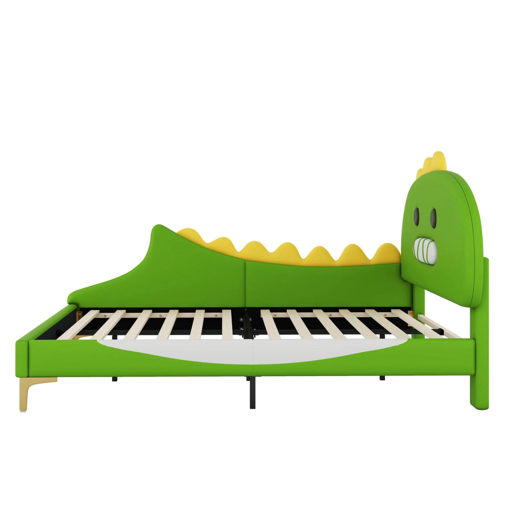 Letto per bambini 140x200 cm a forma di dinosauro; PU verde