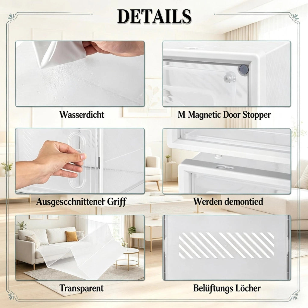Set di 12 Scatole Impilabili per Scarpe in Plastica Trasparente e Bianco 25x18,5x35,5 cm