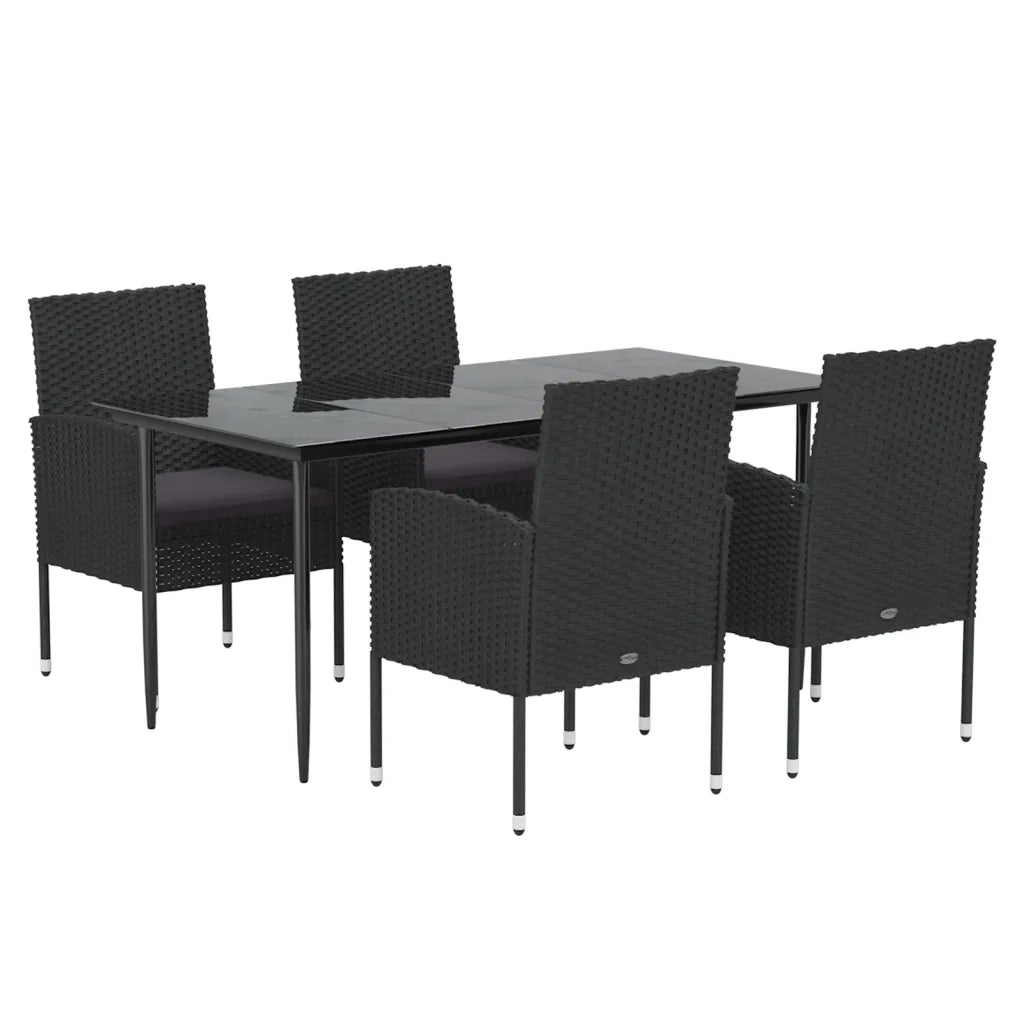 Set da Pranzo da Giardino 5 pz Nero con Cuscini in Polyrattan 3156786