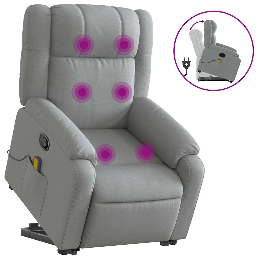 Poltrona Alzapersona Massaggi Reclinabile Grigio Chiaro Tessuto 3205214