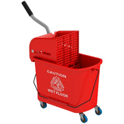 Secchio per mocio da 20 litri con strizzatore e manico, secchio per mocio su ruote, in plastica, rosso