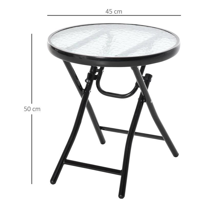 TAVOLO DA GIARDINO PIEGHEVOLE IN METALLO CON RIPIANO IN VETRO 45 X 50 CM NERO
