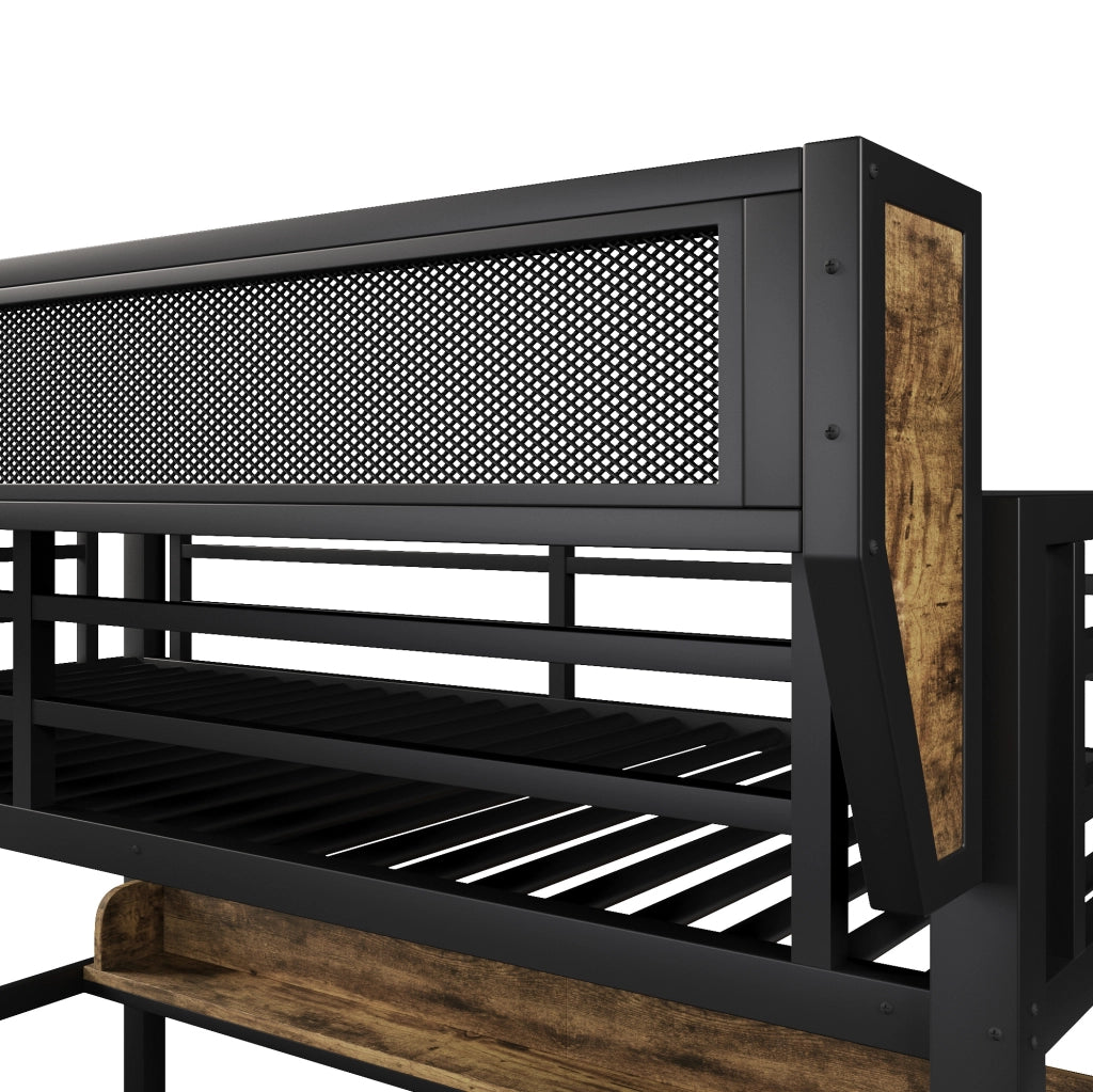 Letto a castello 204x113x176.5 cm con LED integrato; 2 cassetti e struttura in metallo; nero