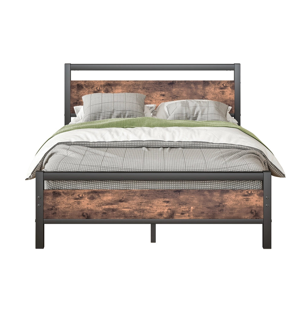 Letto 197x141.5x90 cm con contenitore e testiera in MDF e metallo marrone antico