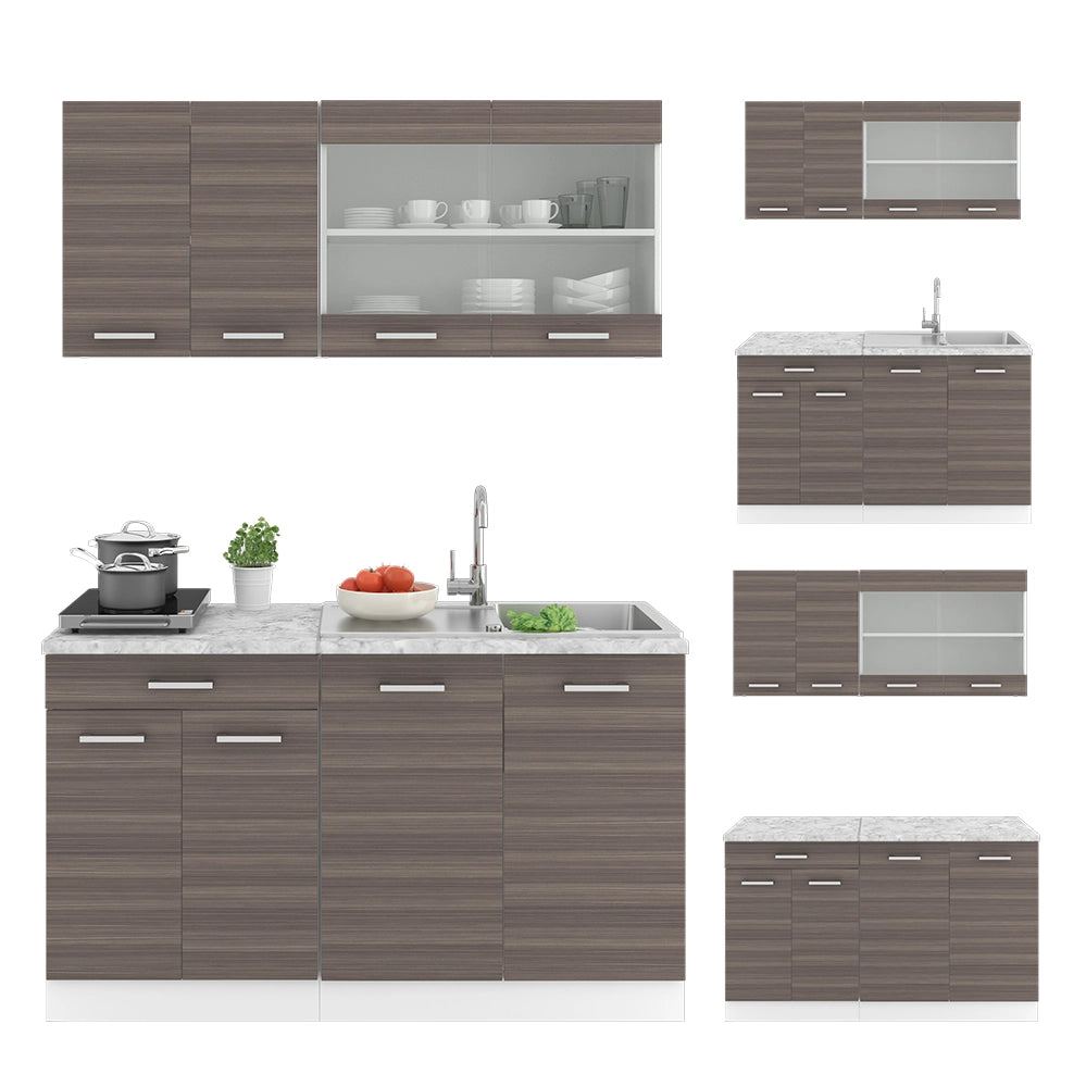 Vicco Cucina monoblocco Grigio prezioso/bianco 140 cm , PL Rovere