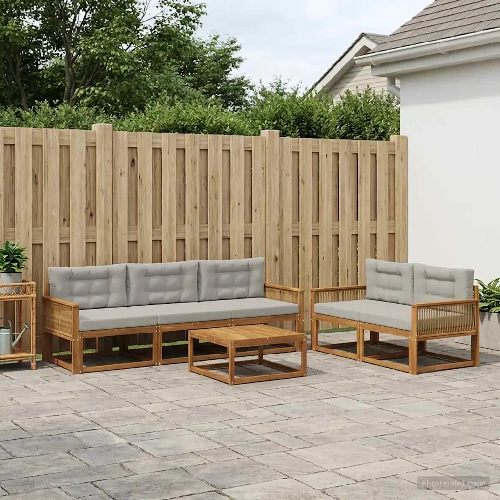 Set di divani da esterno 6 pcs Naturale e Grigio chiaro