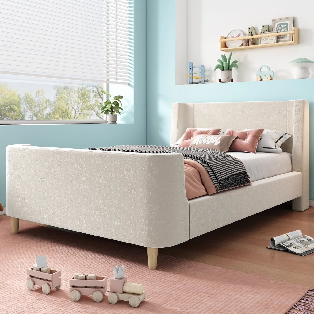 LETTO A SLITTA 90x200 cm Beige in velluto per cameretta bambini