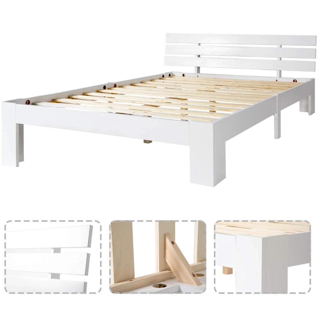 OKWISH Letto Singolo 140×200 cm, con Testiera e Spazio Contenitore, senza Materasso, in Legno Massello, Bianco