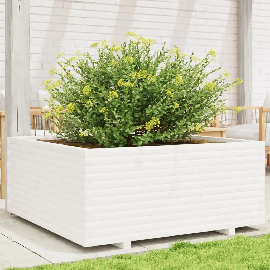 Fioriera da Giardino-Vaso da Esterno Bianca 110x110x49,5 cm Legno Massello Pino
