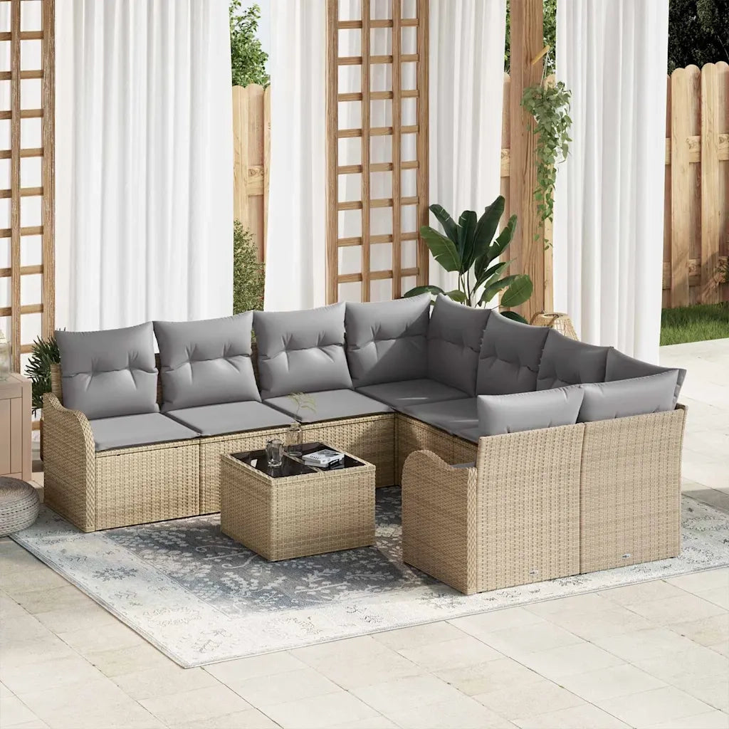 Set Divano da Giardino con cuscino 9 pcs Beige e grigio 3354309
