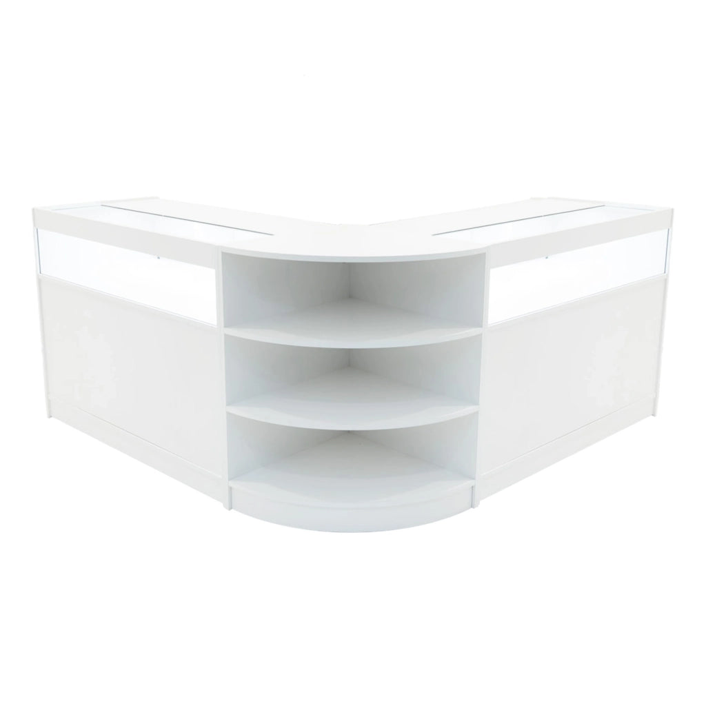 Set Bancone Bianco Theseus LED B1200 LM60 con Serratura e Vetrina Espositiva