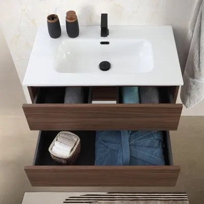 Mobile bagno sospeso 100 cm noce canaletto con cassetti soft-close Kleo