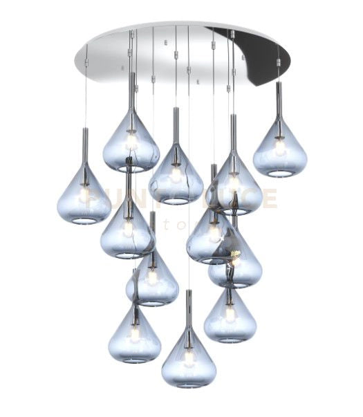 SOSPENSIONE CROMO 12 LUCI TONDA VETRI BLU 1177CR-S12 T-BL