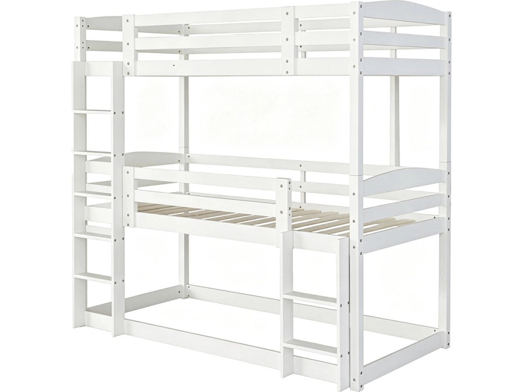 Letto a castello in legno con scaletta "Sephora" - 90 x 190 cm - Bianco