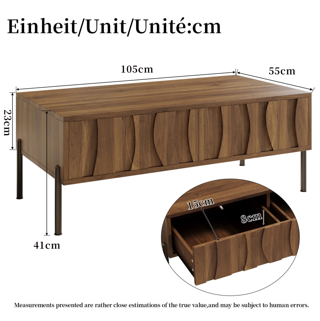 Tavolino da caffè retrò con 2 cassetti; 105x55x41 cm; naturale; in MDF e truciolare