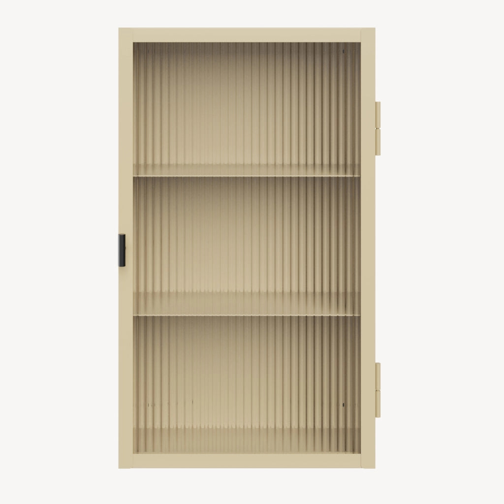 Armadietto a Parete Zundert Pensile ad Anta in Vetro Scanalato 60 x 35 x 15 cm - Color Cammello [en.casa]
