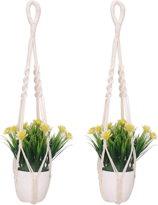 Set di 2 portahanghi per piante in macramé con filo di cotone tessuto per interni esterni
