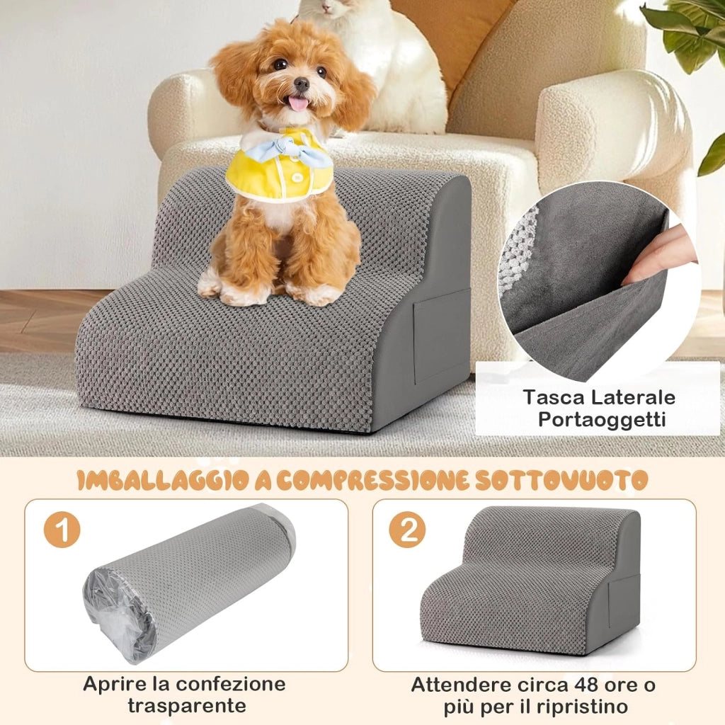 Rampa per Cani in Schiuma, Scale per Animali con Copertura Lavabile, Fondo Antiscivolo, Passi Incline per Letti e Divani, Scala per Animali Piccoli, Anziani e Feriti (Grigio,2,41 x 43 x 29cm)