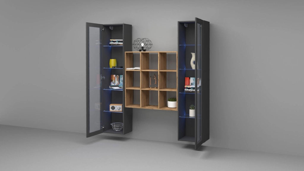 Mobile Espositore Felice, Vetrina 14 Ripiani Made in Italy, 30x40x180h cm Nero Antracite