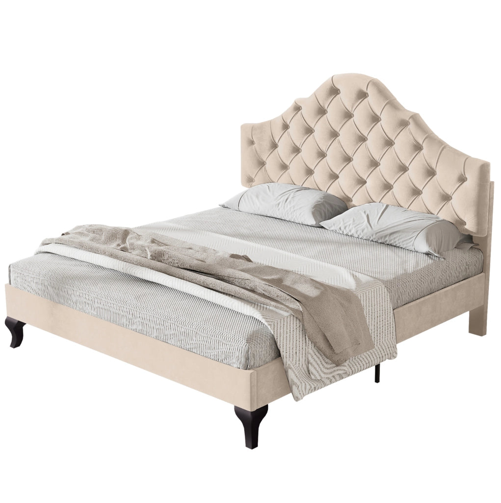 Letto imbottito 140x190 cm in velluto Off White con rete a doghe