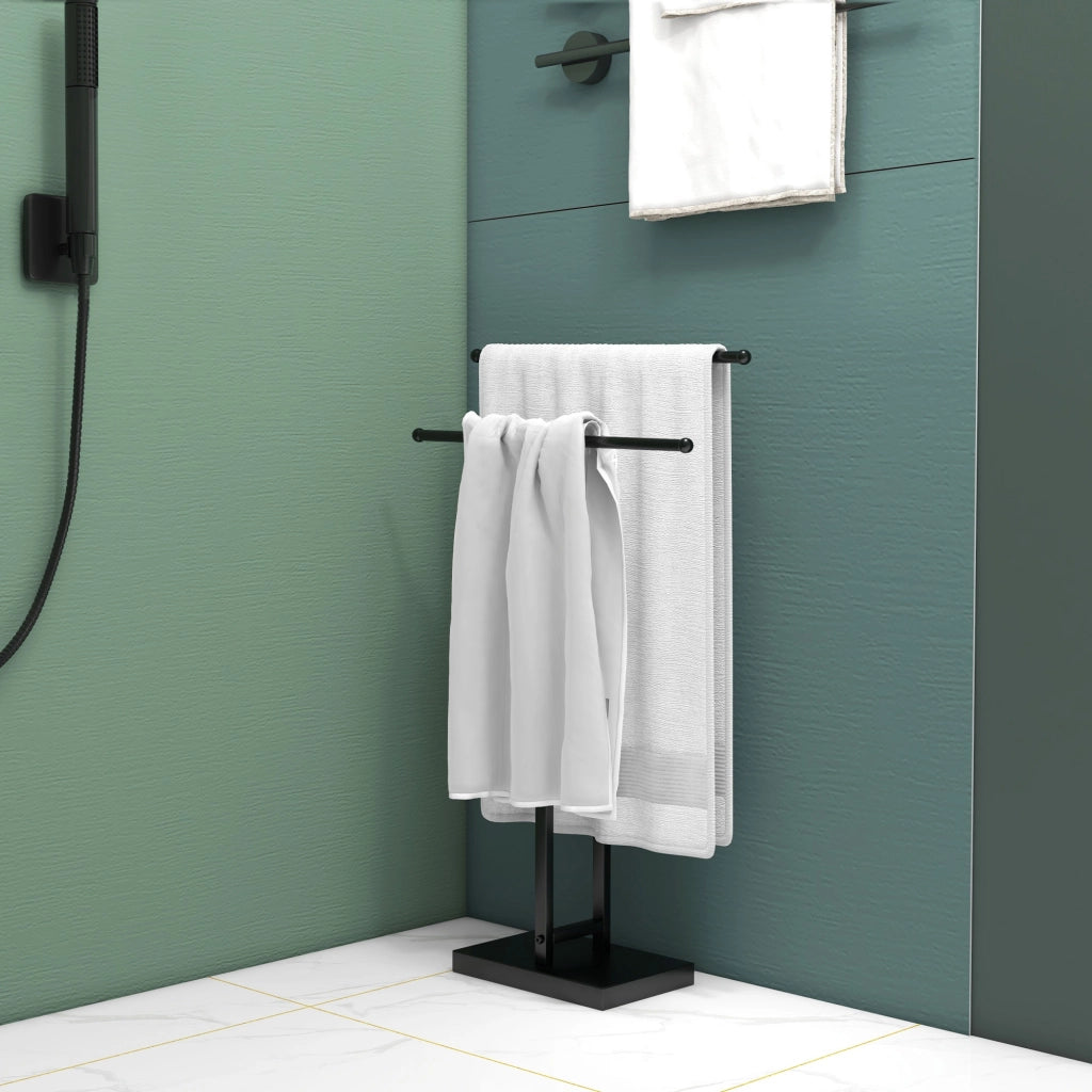 Portasciugamani a colonna 2 livelli in metallo ¨C zephmum ¨C nero 50x18.5x85 cm