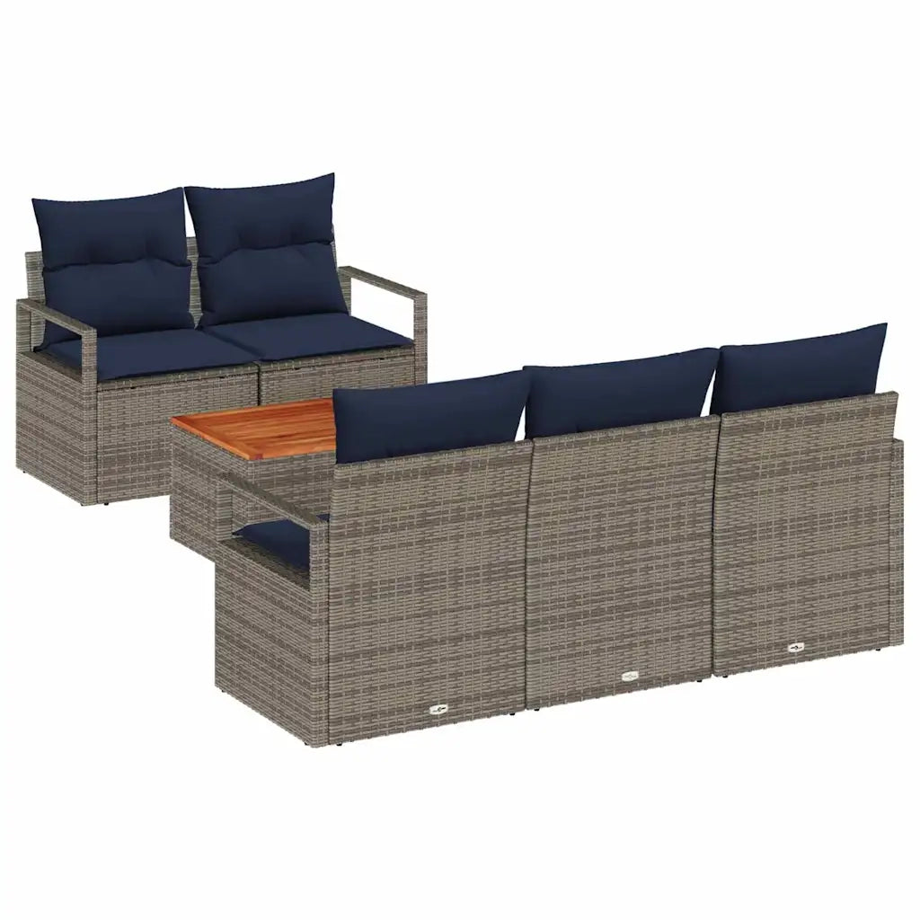 Set Divano da Giardino con cuscino 6 pcs Grigio polyrattan