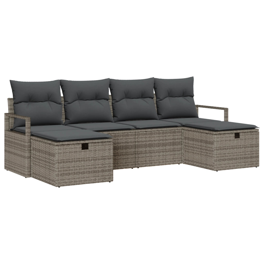 Set Divano da Giardino vitaXL 6 Pezzi con Cuscini Grigio Polyrattan