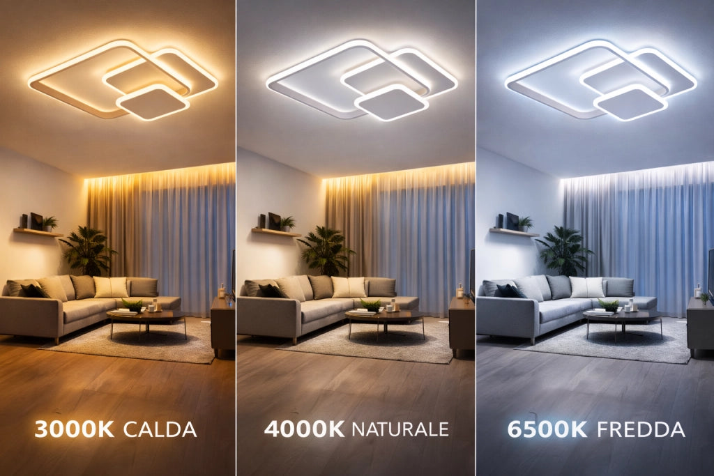 Plafoniera LED 48W Moderna Quadrata Bianco, 3840 Lumen, CCT Switch 3000K 4000K 6500K, Soffitto Interno IP20, Luce Diffusa 270°