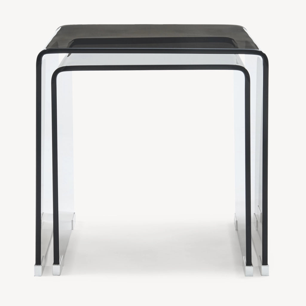 Set Kariengem di 2 Tavolini Sovrapponibili in Vetro - Grigio Scuro [en.casa]