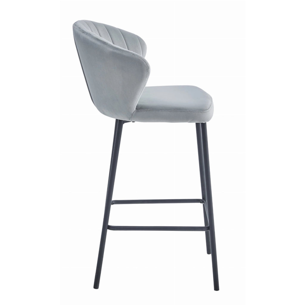 Sgabello bar Gatta in velluto grigio argento con gambe nere